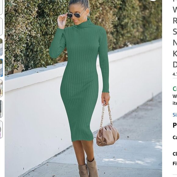 MEROKEETY Women's Ribbed Long Sleeve Sweater Dress - Dusty Green - Picture 3 of 3